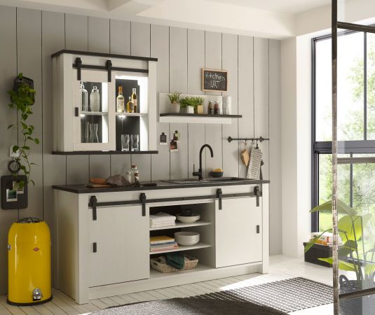 K�che Stove in wei� Pinie und anthrazit Landhaus K�chenschrank Set 3-teilig