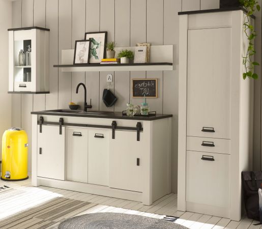 K�che Stove in wei� Pinie und anthrazit Landhaus K�chenschrank Set 4-teilig
