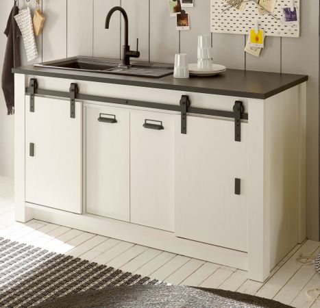 K�che Stove in wei� Pinie und anthrazit Landhaus K�chenschrank Set 4-teilig