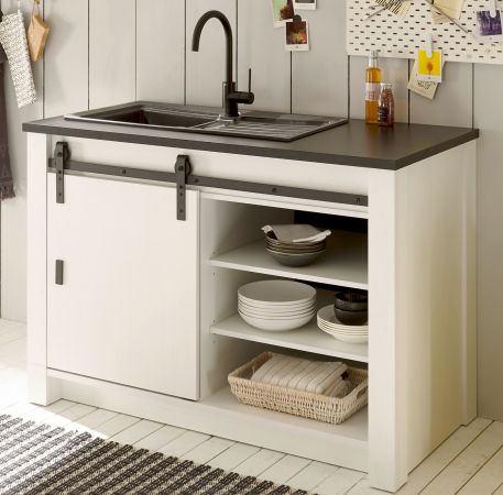 K�che Stove in wei� Pinie und anthrazit Landhaus K�chenschrank Set 3-teilig
