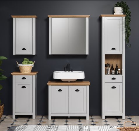 Badezimmer Spiegelschrank Landside in grau und Eiche Artisan Landhaus Badschrank 2-t�rig 78 x 73 cm