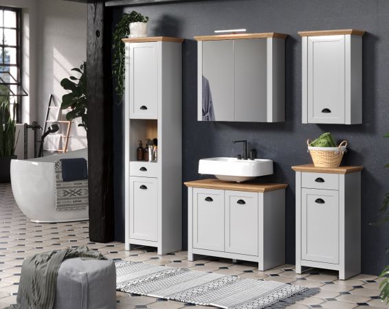 Badezimmer Spiegelschrank Landside in grau und Eiche Artisan Landhaus Badschrank 2-t�rig 78 x 73 cm