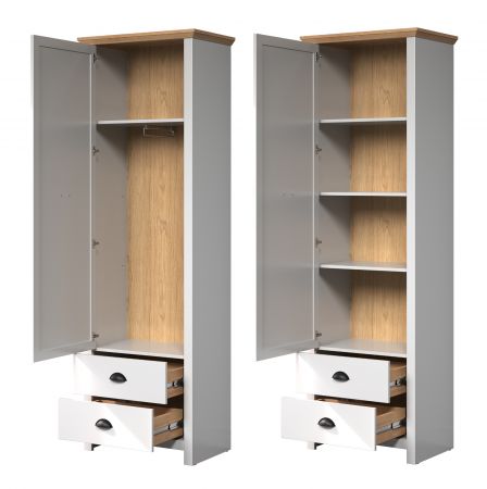 Garderobenschrank Landside in grau und Eiche Artisan Landhaus Garderobe oder gro�er Schuhschrank 65 x 201 cm