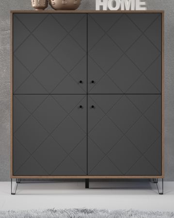 Highboard Rhomba in Graphite Grau und Eiche Kraft Gold Wohn- und Esszimmer Kommode 123 x 136 cm