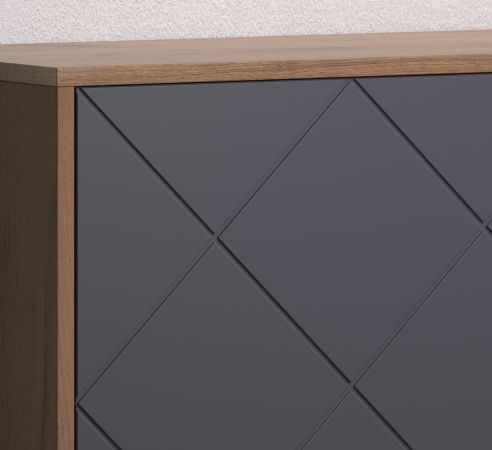 Highboard Rhomba in Graphite Grau und Eiche Kraft Gold Wohn- und Esszimmer Kommode 123 x 136 cm