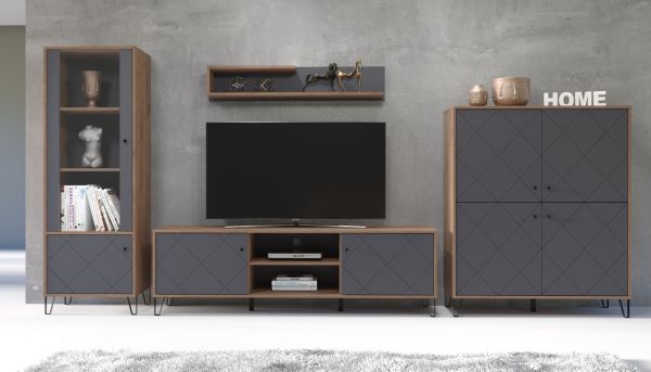 Highboard Rhomba in Graphite Grau und Eiche Kraft Gold Wohn- und Esszimmer Kommode 123 x 136 cm