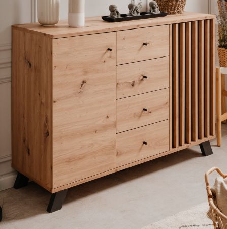 Kommode Madem in Artisan Eiche und Anthrazit mit 3D-Lamellen Wohn- und Esszimmer Sideboard 120 cm