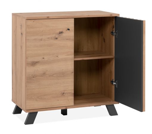 Kommode Madem in Artisan Eiche und Anthrazit mit 3D-Lamellen Wohn- und Esszimmer Sideboard 80 cm