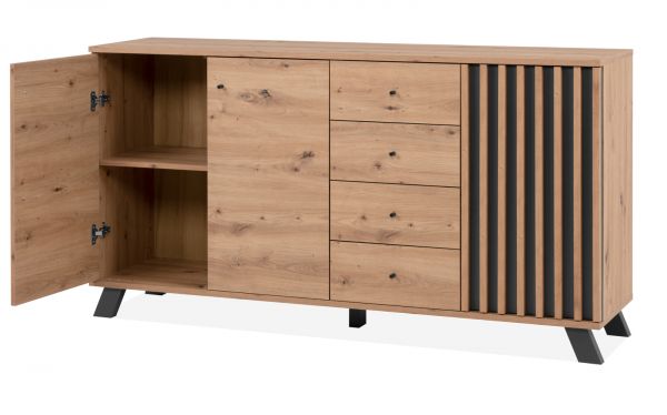 Sideboard Madem in Artisan Eiche und Anthrazit mit 3D-Lamellen Wohn- und Esszimmer Kommode 160 cm
