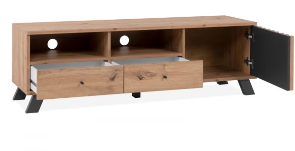 TV-Lowboard Madem in Artisan Eiche und Anthrazit mit 3D-Lamellen TV Unterteil 138 cm