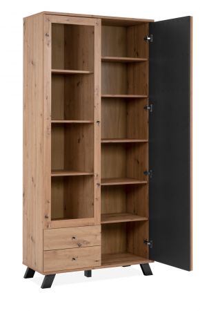 Vitrine Madem in Artisan Eiche und Anthrazit mit 3D-Lamellen Wohn- und Esszimmer Vitrinenschrank 92 x 199 cm