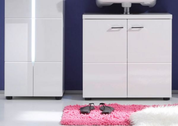 Badezimmer Waschbeckenunterschrank Nightlife in wei� Hochglanz Badschrank 65 x 63 cm