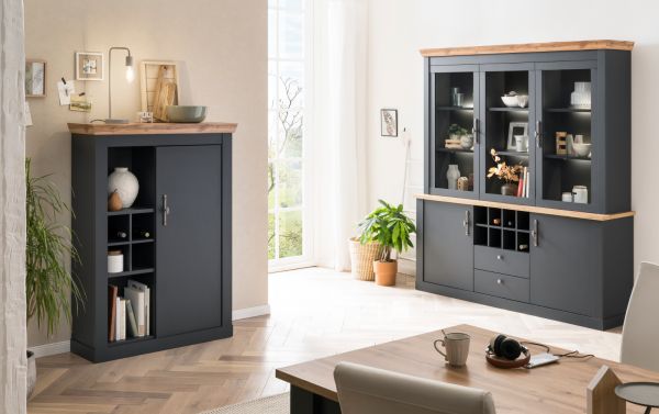 Kommode Ribera in grau und Wotan Eiche Landhaus Wohn- und Esszimmer Highboard 107 x 146 cm