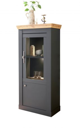 Vitrinenschrank Ribera in grau und Wotan Eiche Landhaus Wohn- und Esszimmer Vitrine 72 x 146 cm