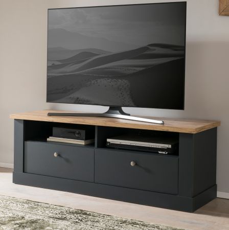 TV-Lowboard Ribera Grau und Wotan Eiche Landhaus 135 x 51 cm, Soft-Close