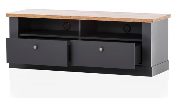 TV-Lowboard Ribera Grau und Wotan Eiche Landhaus 135 x 51 cm, Soft-Close