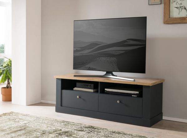 TV-Lowboard Ribera Grau und Wotan Eiche Landhaus 135 x 51 cm, Soft-Close