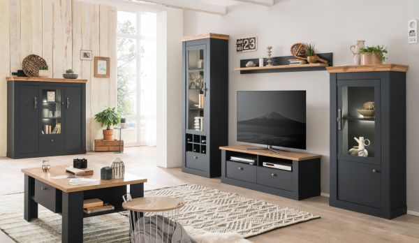 TV-Lowboard Ribera Grau und Wotan Eiche Landhaus 135 x 51 cm, Soft-Close