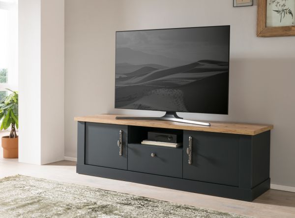 TV-Lowboard Ribera in grau und Wotan Eiche Landhaus TV Unterteil 158 x 51 cm