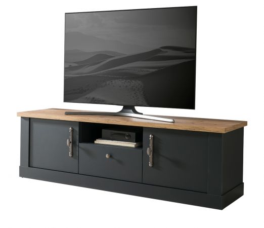 TV-Lowboard Ribera in grau und Wotan Eiche Landhaus TV Unterteil 158 x 51 cm