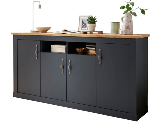 Sideboard Ribera in grau und Wotan Eiche Landhaus Wohn- und Esszimmer Kommode 200 x 104 cm