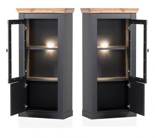 Wohnwand Ribera in grau und Wotan Eiche Landhaus Wohnkombination 4-teilig 357 x 170 cm