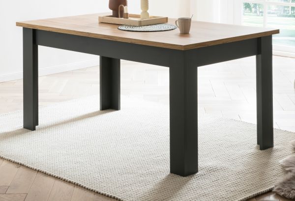 Esszimmer Set Ribera in grau und Wotan Eiche Landhaus Speisezimmer 3-teilig mit Esstisch, Highboard und Sideboard
