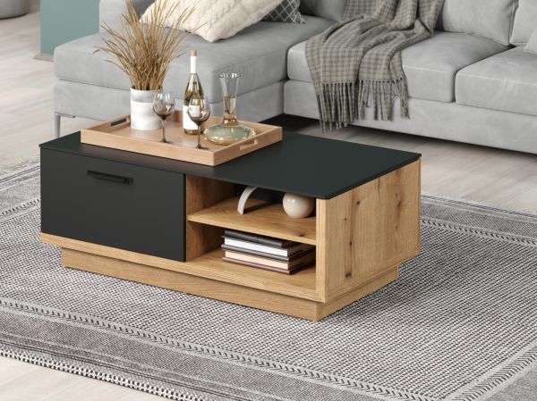 Couchtisch Synnax in grau und Evoke Eiche Beistelltisch mit Stauraum 110 x 60 cm