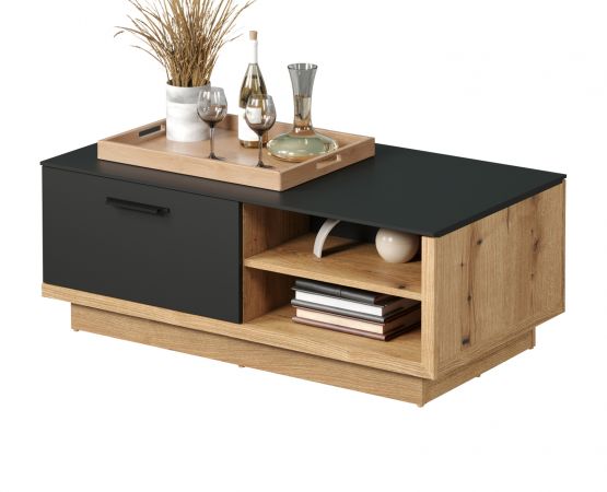 Couchtisch Synnax in grau und Evoke Eiche Beistelltisch mit Stauraum 110 x 60 cm