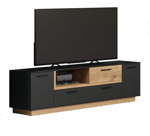 TV-Lowboard Synnax in grau und Evoke Eiche TV Unterteil mit Komforth�he 187 x 59 cm