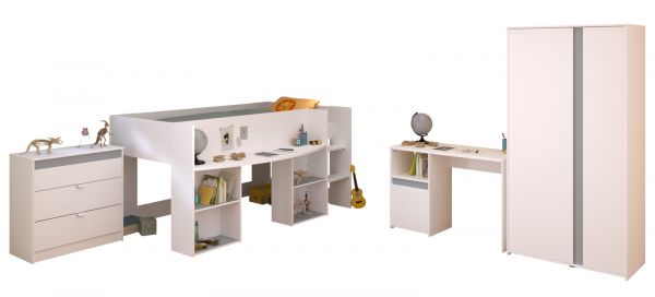 Parisot Kinder- und Jugendzimmer Pirouette11 in wei� mit grau oder rosa Komplett-Set 4-teilig