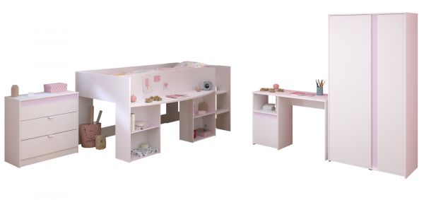 Parisot Kinder- und Jugendzimmer Pirouette11 in wei� mit grau oder rosa Komplett-Set 4-teilig