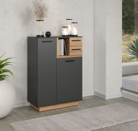 Flurkommode Synnax in grau und Evoke Eiche Flur Diele Kommode 80 x 113 cm