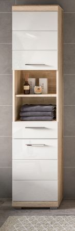 Badezimmer Hochschrank Mambo in wei� Hochglanz und Sonoma Eiche Badschrank 37 x 191 cm