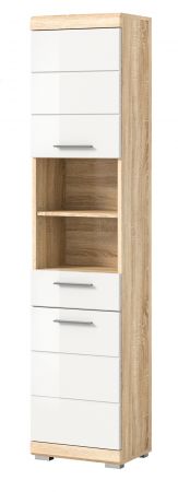Badezimmer Hochschrank Mambo in wei� Hochglanz und Sonoma Eiche Badschrank 37 x 191 cm