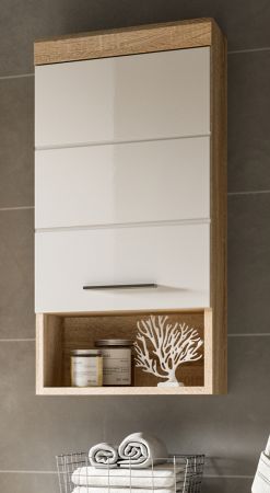 Badezimmer H�ngeschrank Mambo in wei� Hochglanz und Sonoma Eiche Badschrank h�ngend 37 x 79 cm