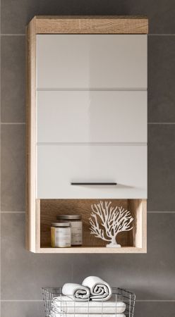 Badezimmer H�ngeschrank Mambo in wei� Hochglanz und Sonoma Eiche Badschrank h�ngend 37 x 79 cm