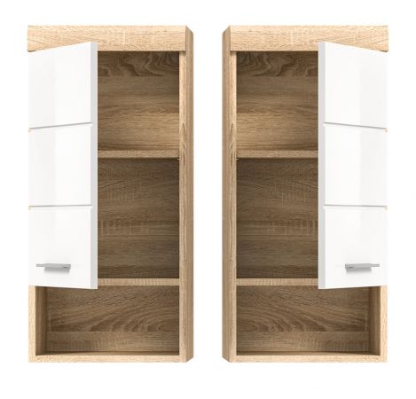 Badezimmer H�ngeschrank Mambo in wei� Hochglanz und Sonoma Eiche Badschrank h�ngend 37 x 79 cm