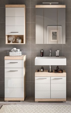 Badm�bel Set 2-teilig Mambo in wei� Hochglanz und Sonoma Eiche Badkombination 60 x 191 cm
