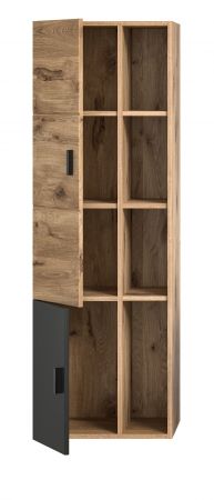 Badezimmer Midischrank Oderzo in Eiche und grau Badschrank 48 x 144 cm Soft-Close