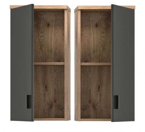 Badezimmer H�ngeschrank Oderzo in Eiche und grau Badschrank 37 x 75 cm Soft-Close
