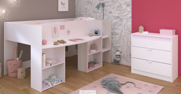 Parisot Kinder- und Jugendzimmer Pirouette16 in wei�, Set mit Hochbett und Kommode