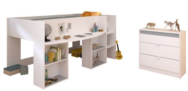 Parisot Kinder- und Jugendzimmer Pirouette16 in wei�, Set mit Hochbett und Kommode