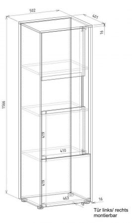 Aktenschrank Center in grau matt und Wotan Eiche Vitrine f�r Homeoffice und B�ro 50 x 158 cm