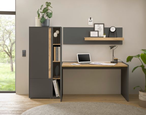 Aktenschrank Center in grau matt und Wotan Eiche Stauraumschrank f�r Homeoffice und B�ro 50 x 158 cm