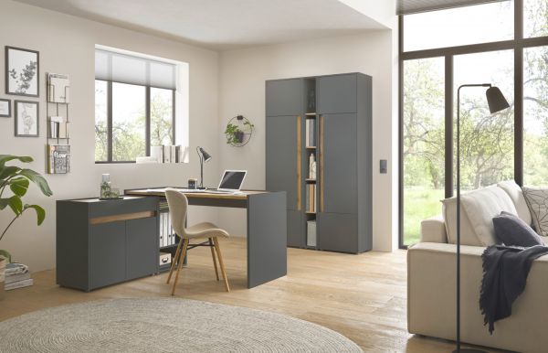 Aktenschrank Center in grau matt und Wotan Eiche Stauraumschrank f�r Homeoffice und B�ro 50 x 158 cm