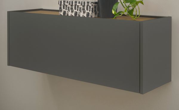 H�ngeschrank Center in grau matt und Wotan Eiche B�roschrank h�ngend f�r Homeoffice 100 cm
