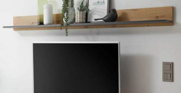 B�roregal Center in Wotan Eiche und grau matt Wandregal f�r Homeoffice und B�ro 170 cm