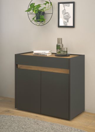 B�ro Kommode Center in grau matt und Wotan Eiche B�roschrank f�r Homeoffice und B�ro 80 x 70 cm
