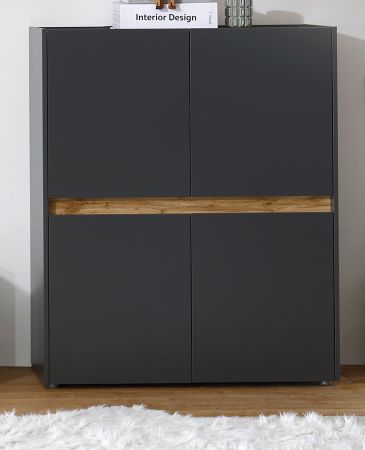 B�roschrank Highboard Center in grau matt und Wotan Eiche Stauraumschrank f�r Homeoffice und B�ro 100 x 122 cm